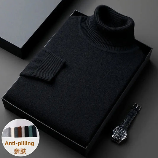 Zimowy Gruby Sweter Męski z Wysokim Kołnierzem