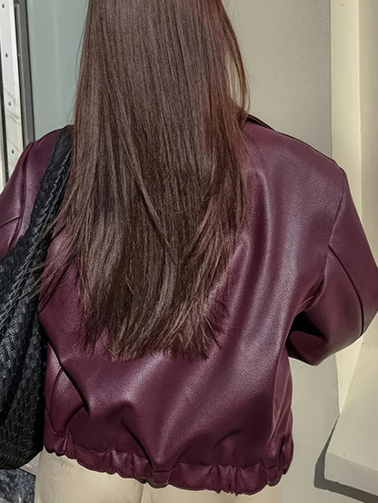 Stylowa Casual Retro Kurtka Motocyklowa dla Kobiet - Kurtka PU