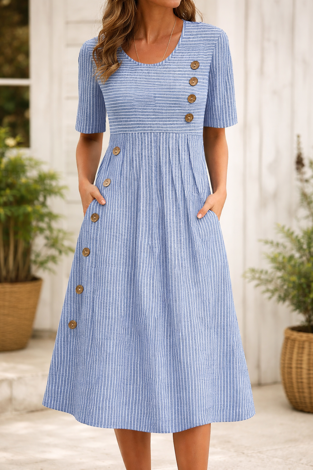 Wiktoria | Midi sukienka w paski o ponadczasowym stylu