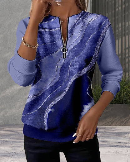 Lera | Bluza z półzamkiem i vintage'owym nadrukiem