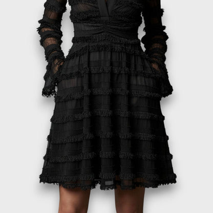 Emilia– Sukienka Midi z Przezroczystymi Frędzlami