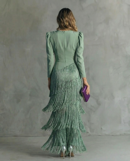 Czesława | Elegancka sukienka midi z frędzlami